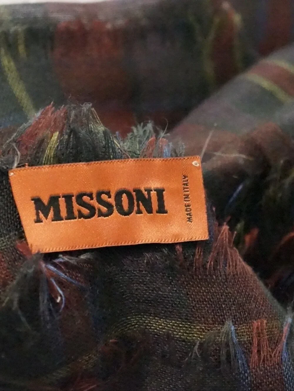MISSONI Scarf Brown Red Check Wool Cashmere And Silk Blend ONE SIZE